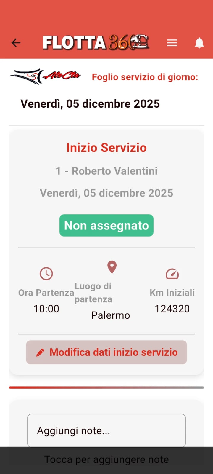 Flotta 360 — foglio di servizio